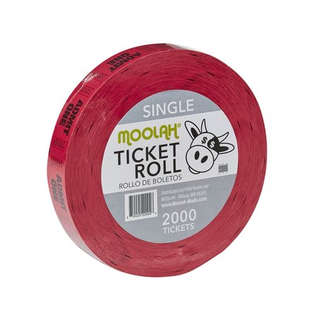 MOOLAH "Admit One" Single Raffle Ticket Roll, Red, 2000 Tickets 729201